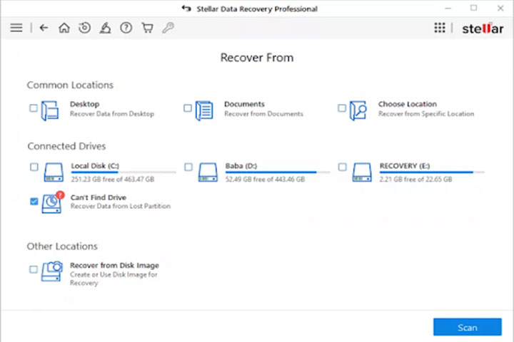 select the Cant Find Drive option